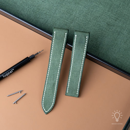 Green Babele Single Fold Watch Strap for Cartier Deployant Clasps - White Stitch