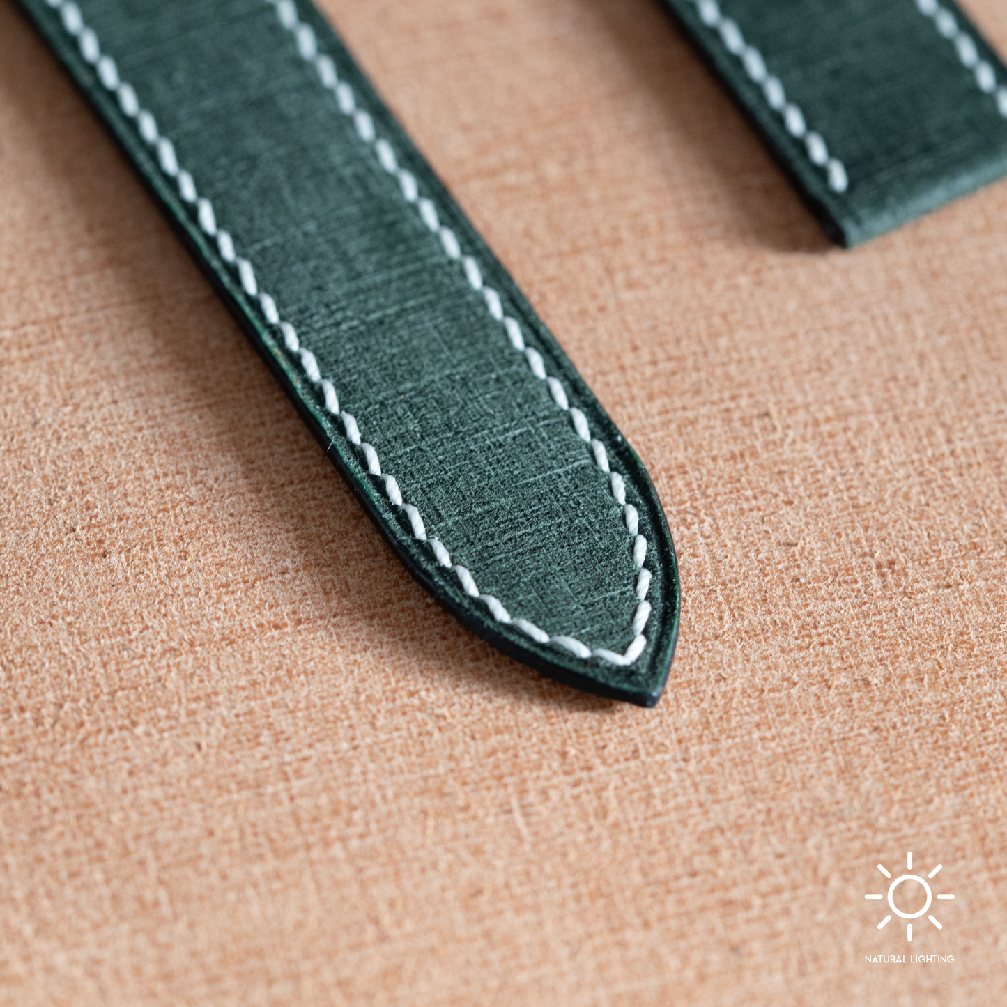 Green Babele Single Fold Watch Strap for Cartier Deployant Clasps - White Stitch