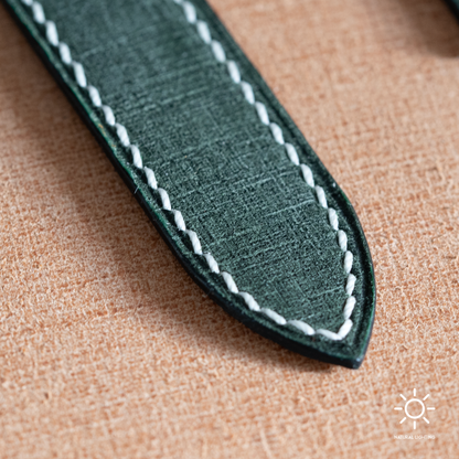 Green Babele Double Fold Watch Strap for Cartier Deployant Clasps - White Stitch