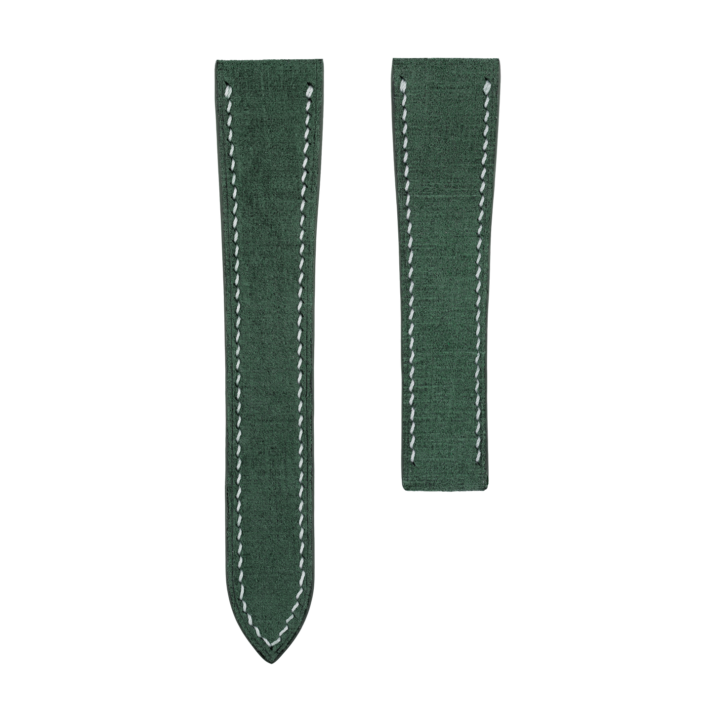 Green Babele Single Fold Watch Strap for Cartier Deployant Clasps - White Stitch