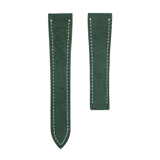 Green Babele Single Fold Watch Strap for Cartier Deployant Clasps - White Stitch