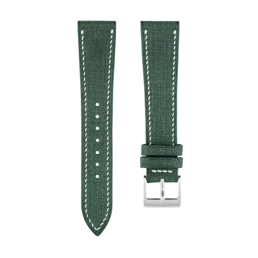 Green Babele Leather Watch Strap - White Stitch