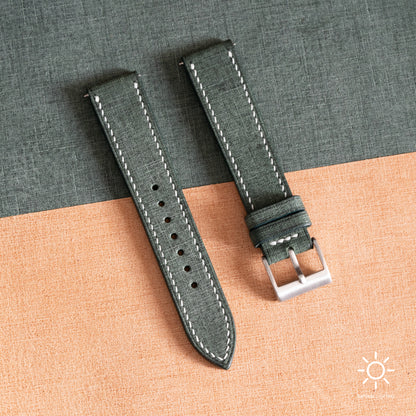 Green Babele Leather Watch Strap - White Stitch