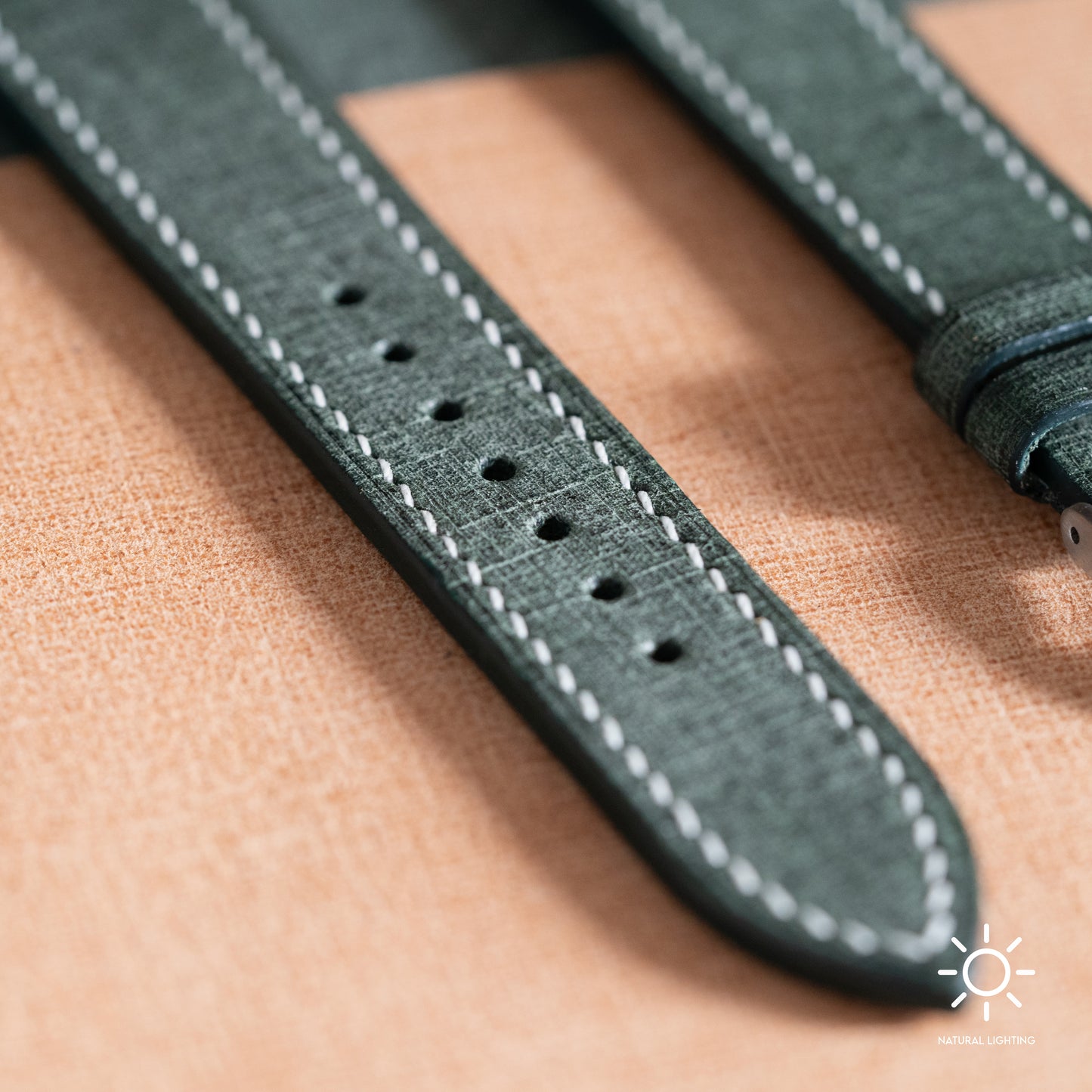 Green Babele Leather Watch Strap - White Stitch