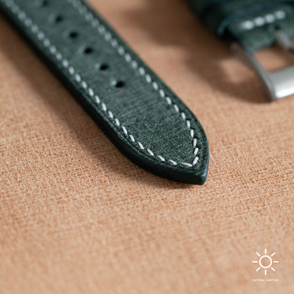 Green Babele Leather Watch Strap - White Stitch