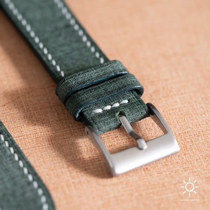 Green Babele Leather Watch Strap - White Stitch