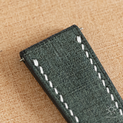 Green Babele Leather Watch Strap - White Stitch