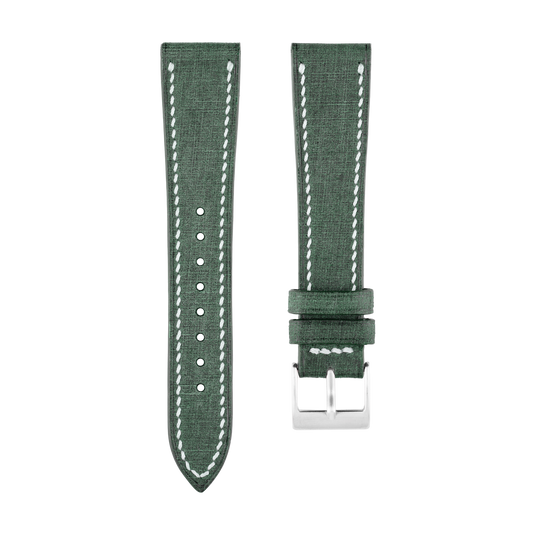 Green Babele Leather Watch Strap - White Stitch