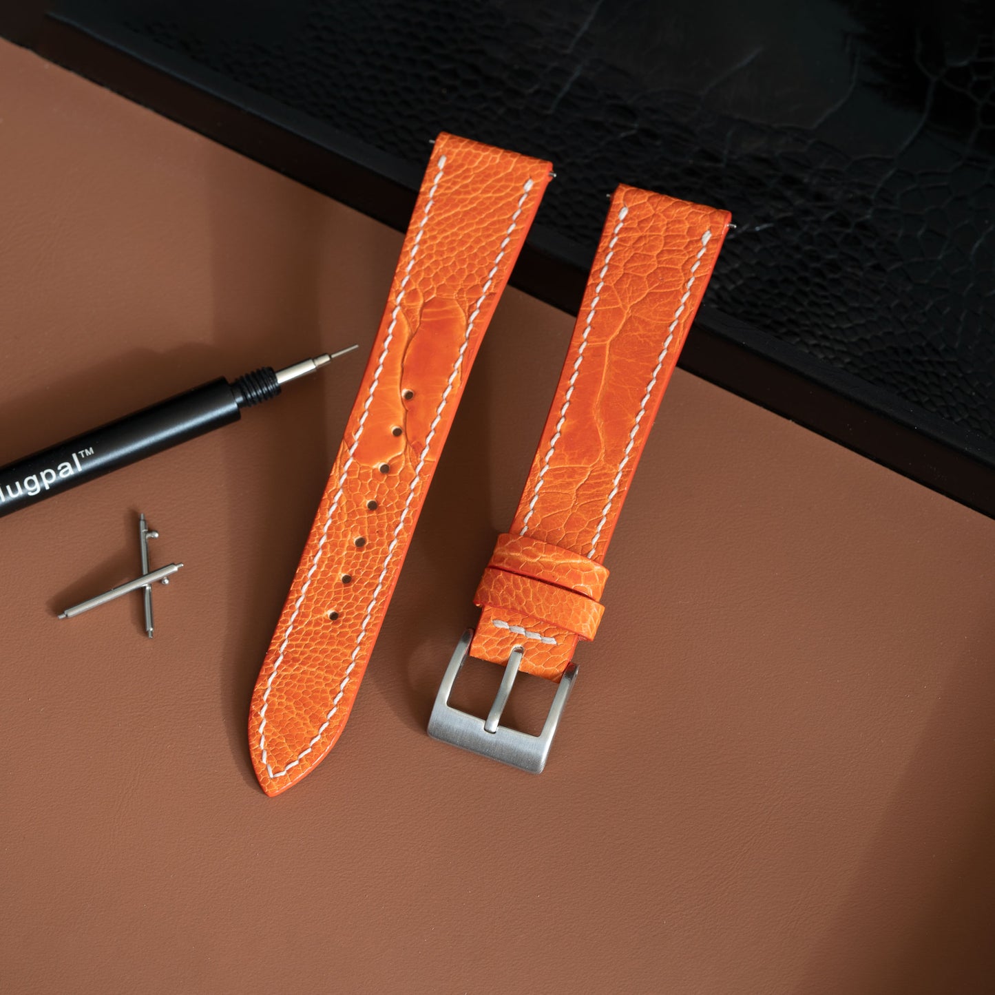 Orange Ostrich Leg Watch Strap