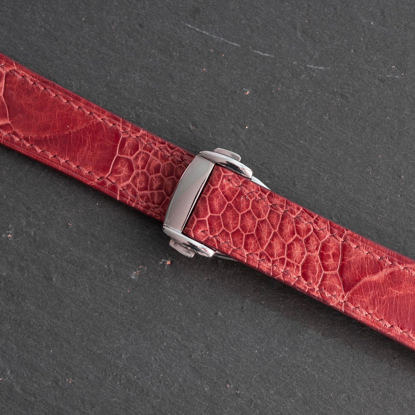 Red Ostrich Leg Strap for Omega Deployant Clasps