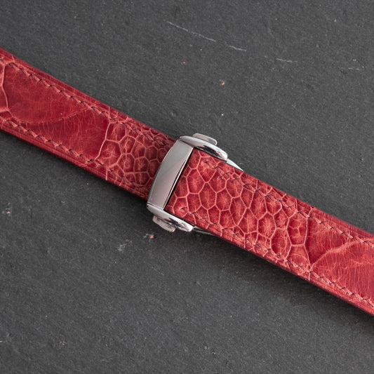 Red Ostrich Leg Strap for Omega Deployant Clasps