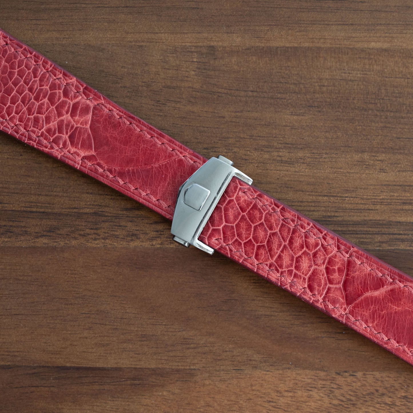 Red Ostrich Leg Strap for Tag Heuer Deployant Clasps