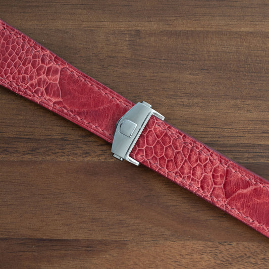 Red Ostrich Leg Strap for Tag Heuer Deployant Clasps