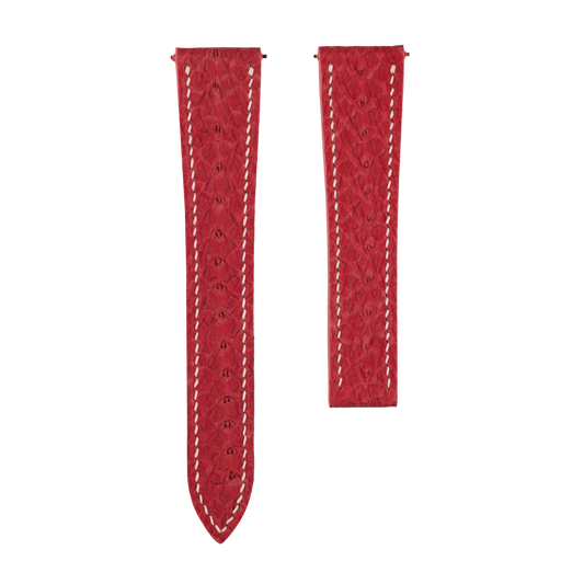 Red Salmon Skin Single Fold Watch Strap for Cartier Deployant Clasps