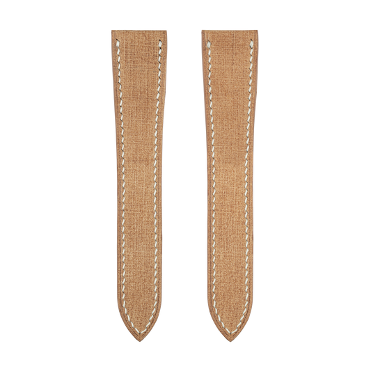 Tan Babele Double Fold Watch Strap for Cartier Deployant Clasps - White Stitch