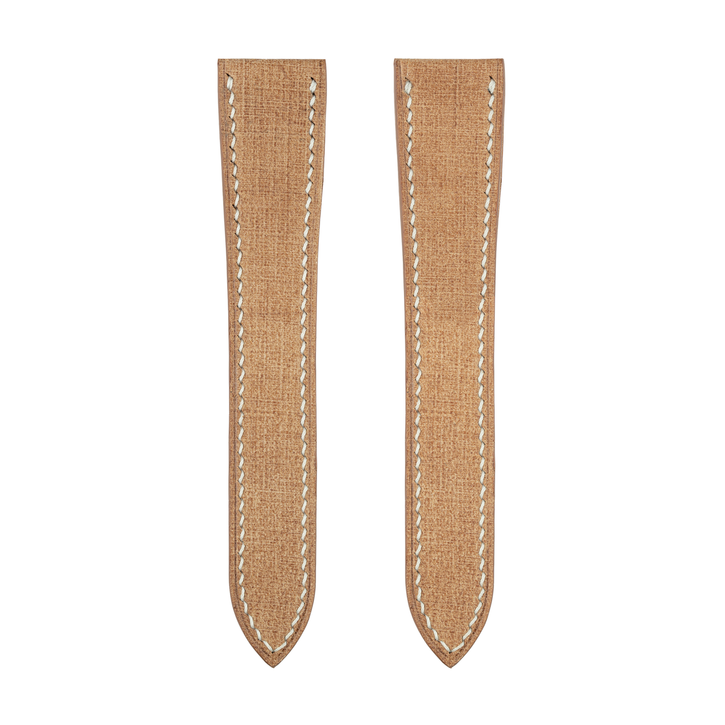 Tan Babele Double Fold Watch Strap for Cartier Deployant Clasps - White Stitch