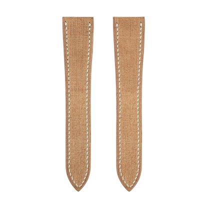 Tan Babele Double Fold Watch Strap for Cartier Deployant Clasps - White Stitch
