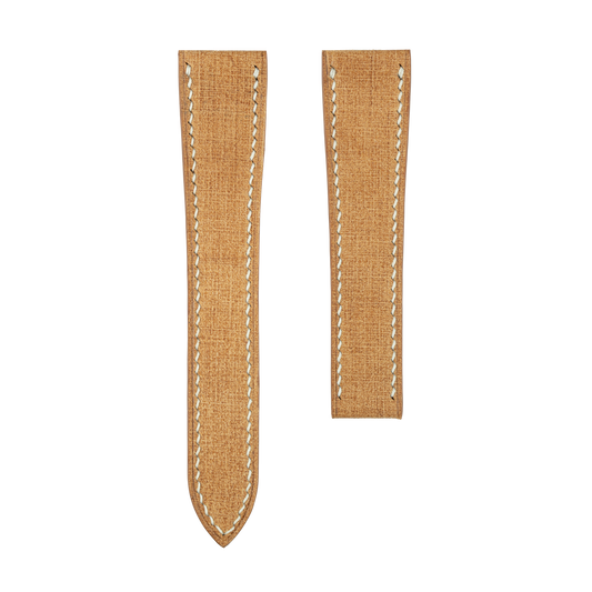 Tan Babele Single Fold Watch Strap for Cartier Deployant Clasps - White Stitch