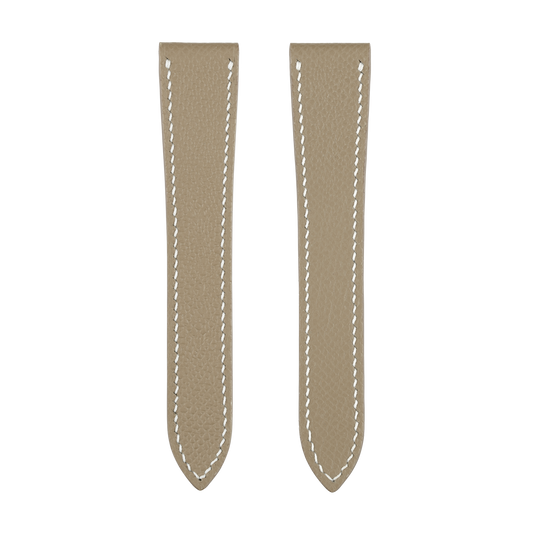 Taupe Epsom Double Fold Watch Strap for Cartier Deployant Clasps - White Stitch