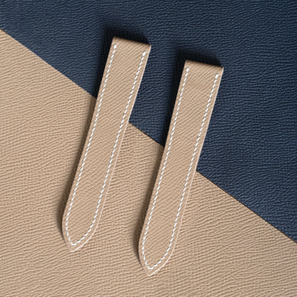 Taupe Epsom Double Fold Watch Strap for Cartier Deployant Clasps - White Stitch