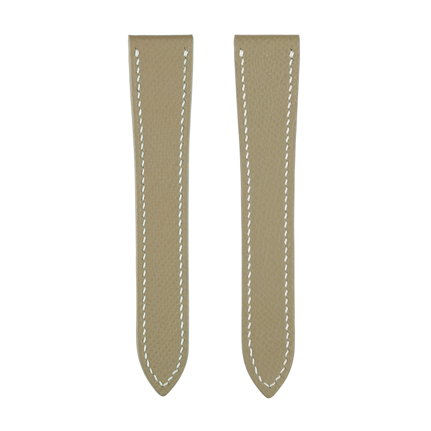 Taupe Epsom Double Fold Watch Strap for Cartier Deployant Clasps - White Stitch