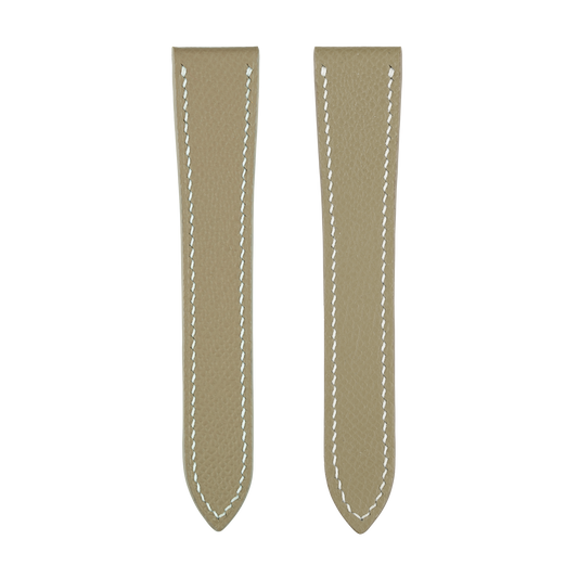 Taupe Epsom Double Fold Watch Strap for Cartier Deployant Clasps - White Stitch