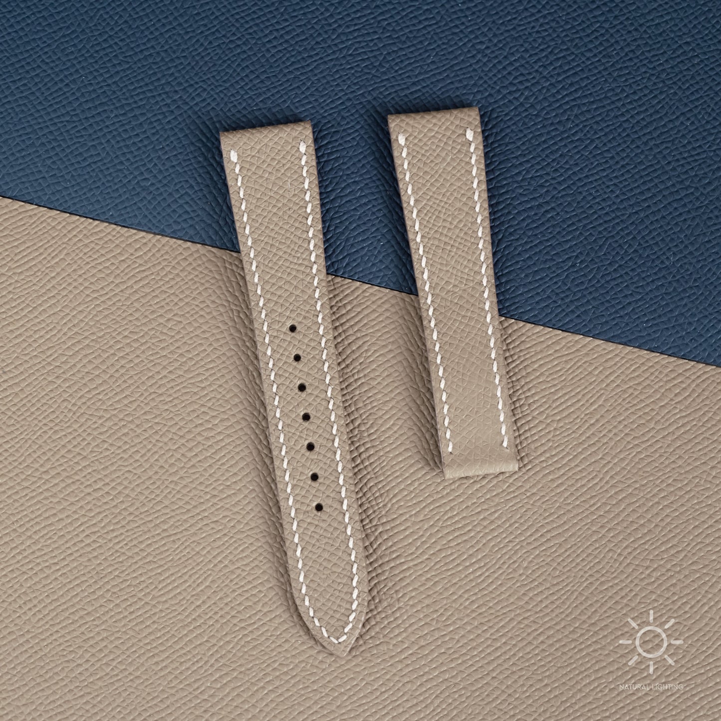 Taupe Epsom Watch Strap for Cartier Deployment Clasps - White Stitch