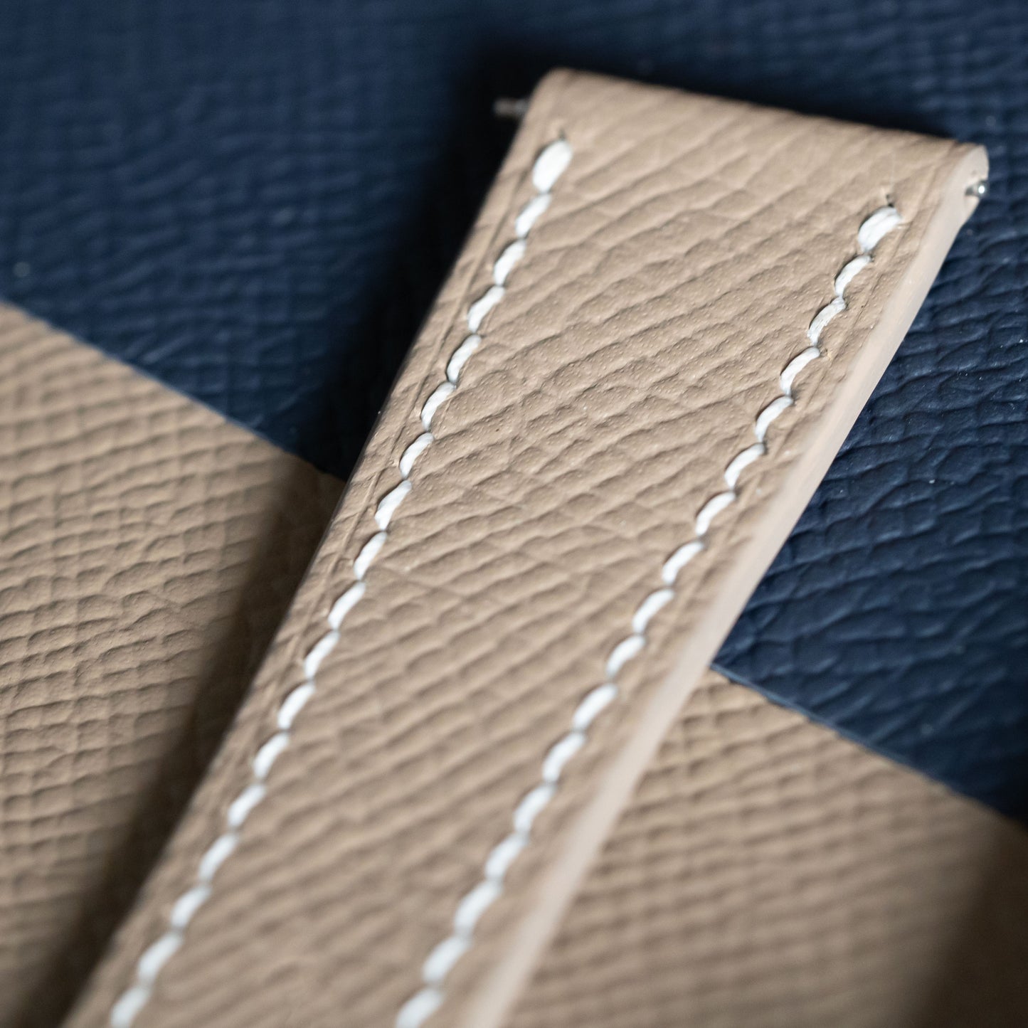 Taupe Epsom Fixed Length Strap - White Stitch