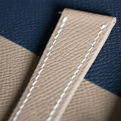 Taupe Epsom Single Fold Watch Strap for Cartier Deployant Clasps - White Stitch