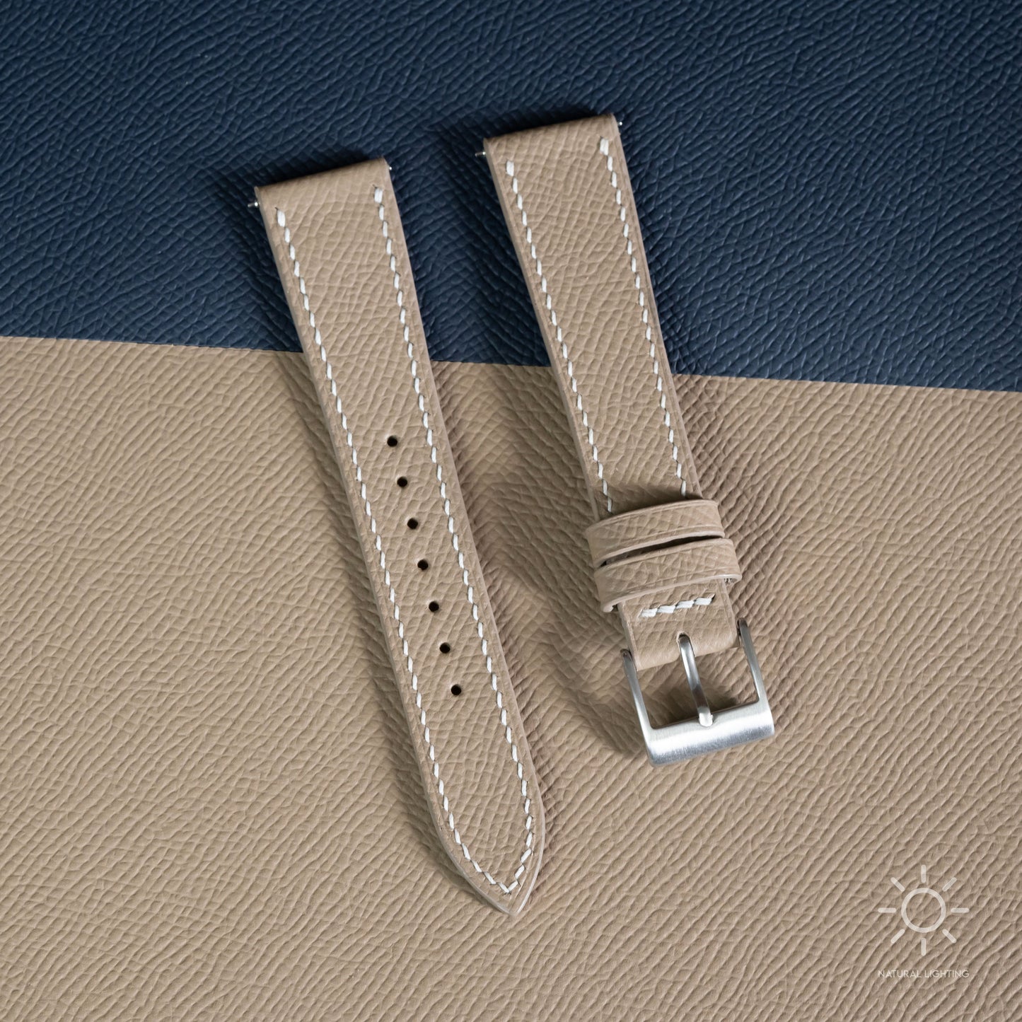 Taupe Epsom Watch Strap - White Stitch