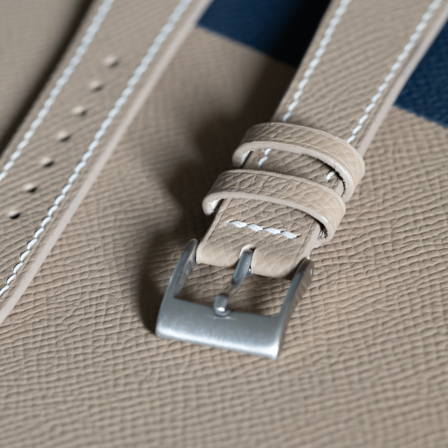 Taupe Epsom Watch Strap - White Stitch