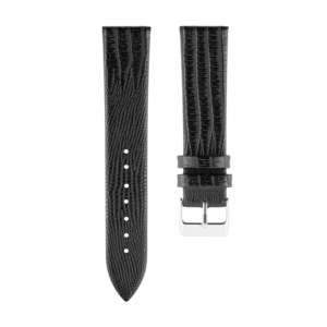 Black Genuine Leather Strap with Embossed Lizard Texture