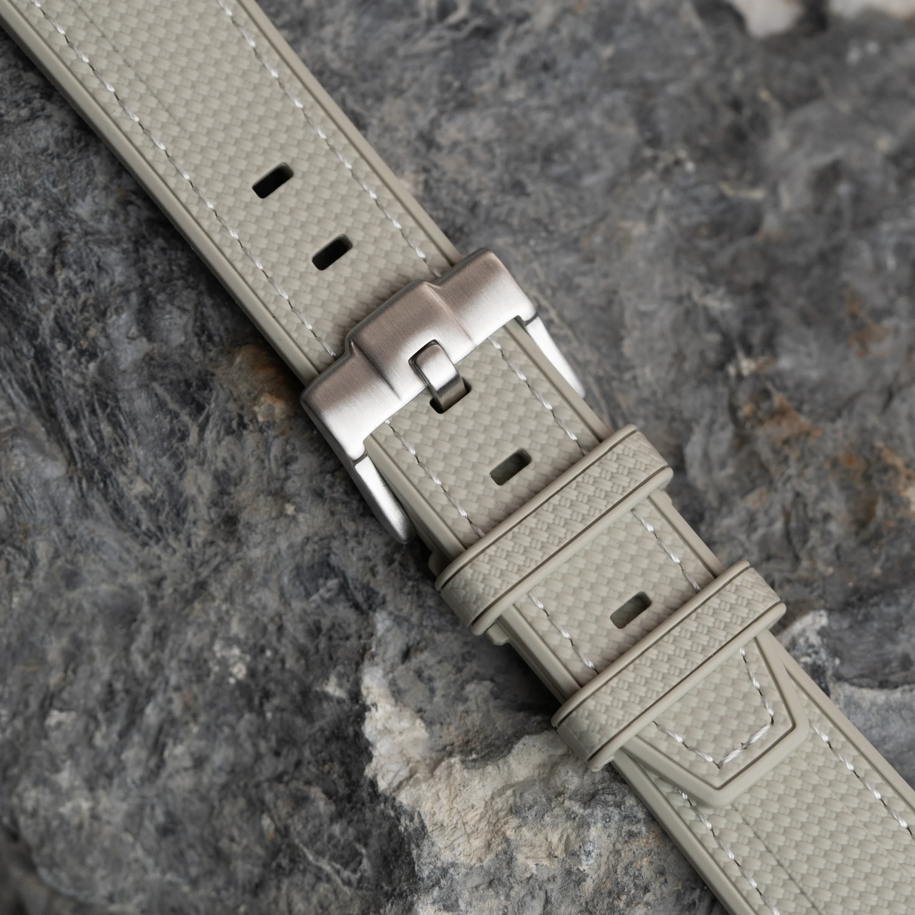Light Beige Moonwatch Strap with White Stitching - Image 3