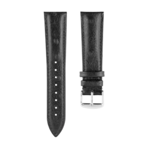 Black Genuine Leather Strap with Embossed Ostrich Pattern