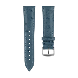 Blue Genuine Leather Strap with Embossed Ostrich Pattern