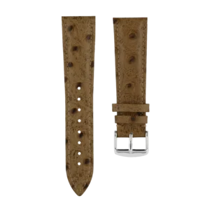 Brown Genuine Leather Strap with Embossed Ostrich Pattern