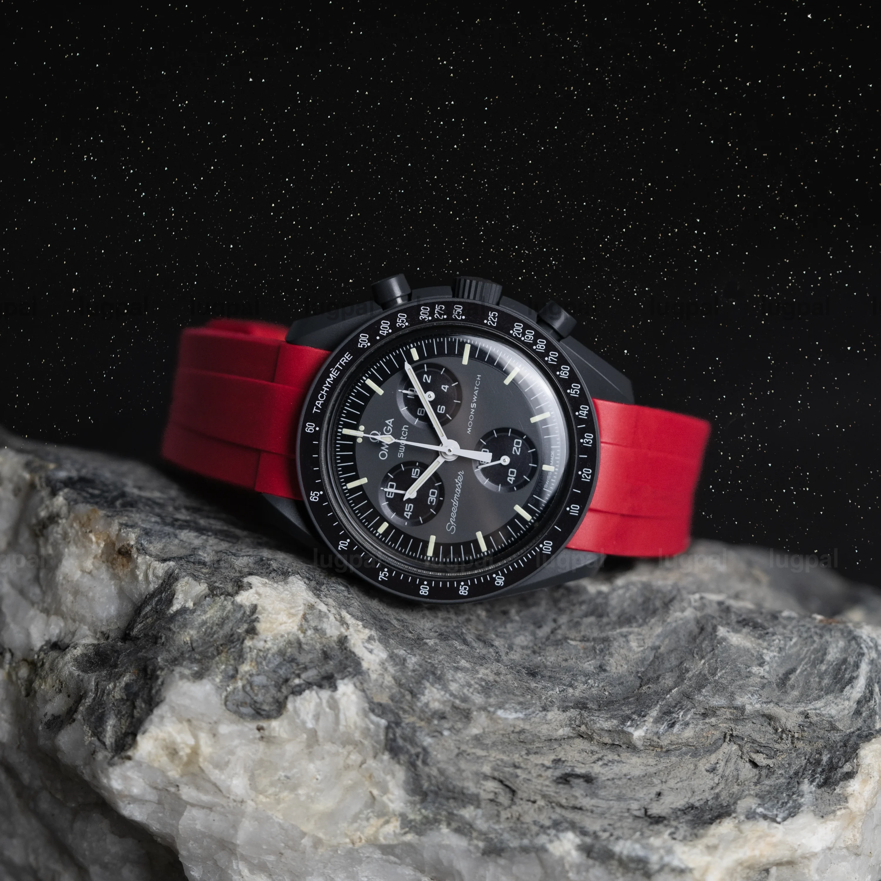 mission to mercury red rubber moonswatch strap