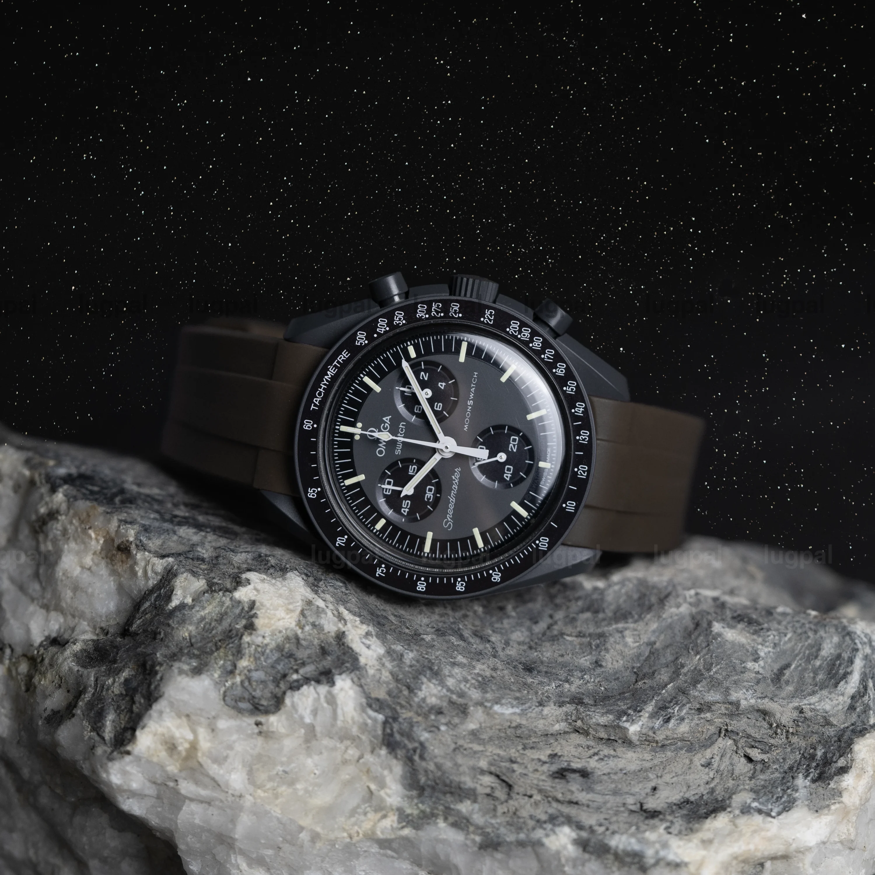 mission to mercury brown rubber moonswatch strap