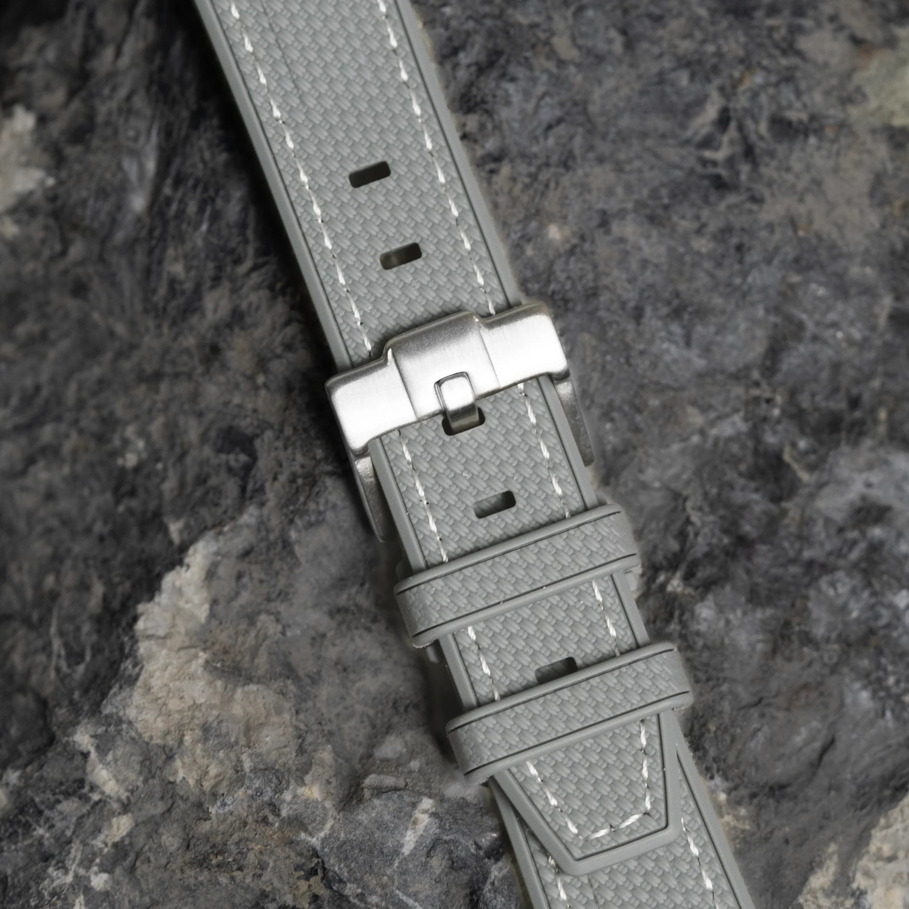 Light Gray MoonSwatch Strap with White Stitching - Image 4