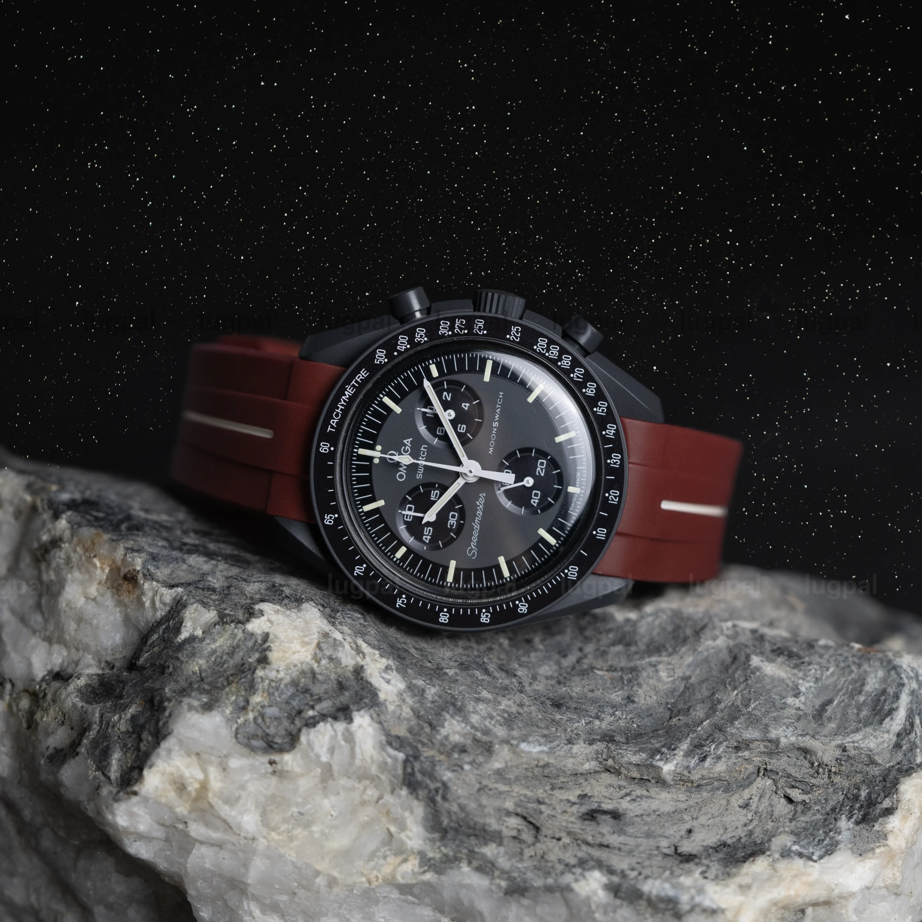 mission to mercury red rubber moonswatch strap