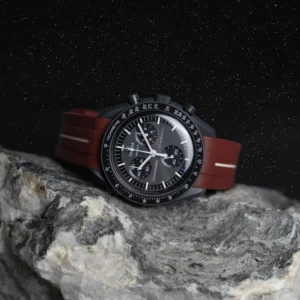 mission to mercury red rubber moonswatch strap