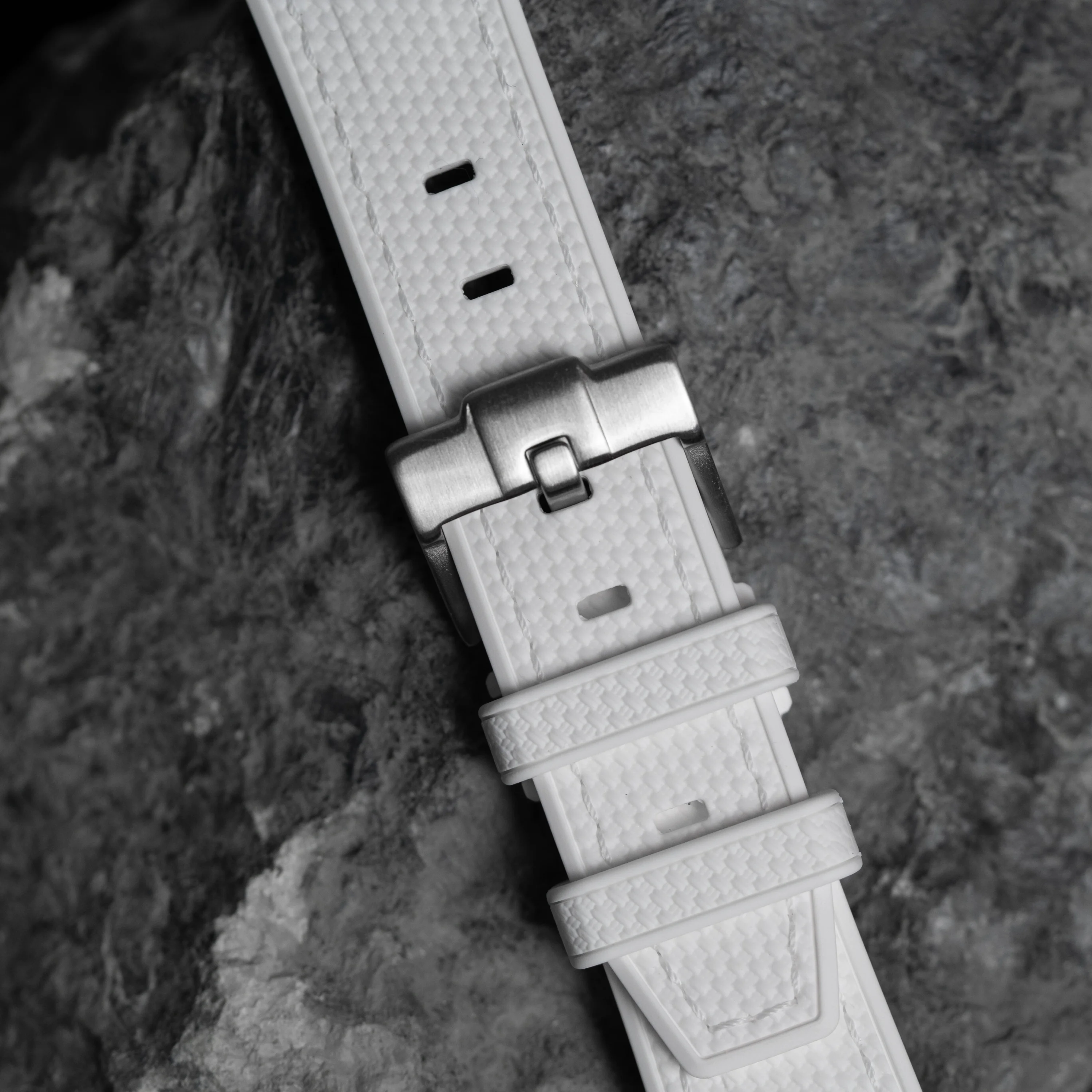 White MoonSwatch Strap with White Stitching - Image 4