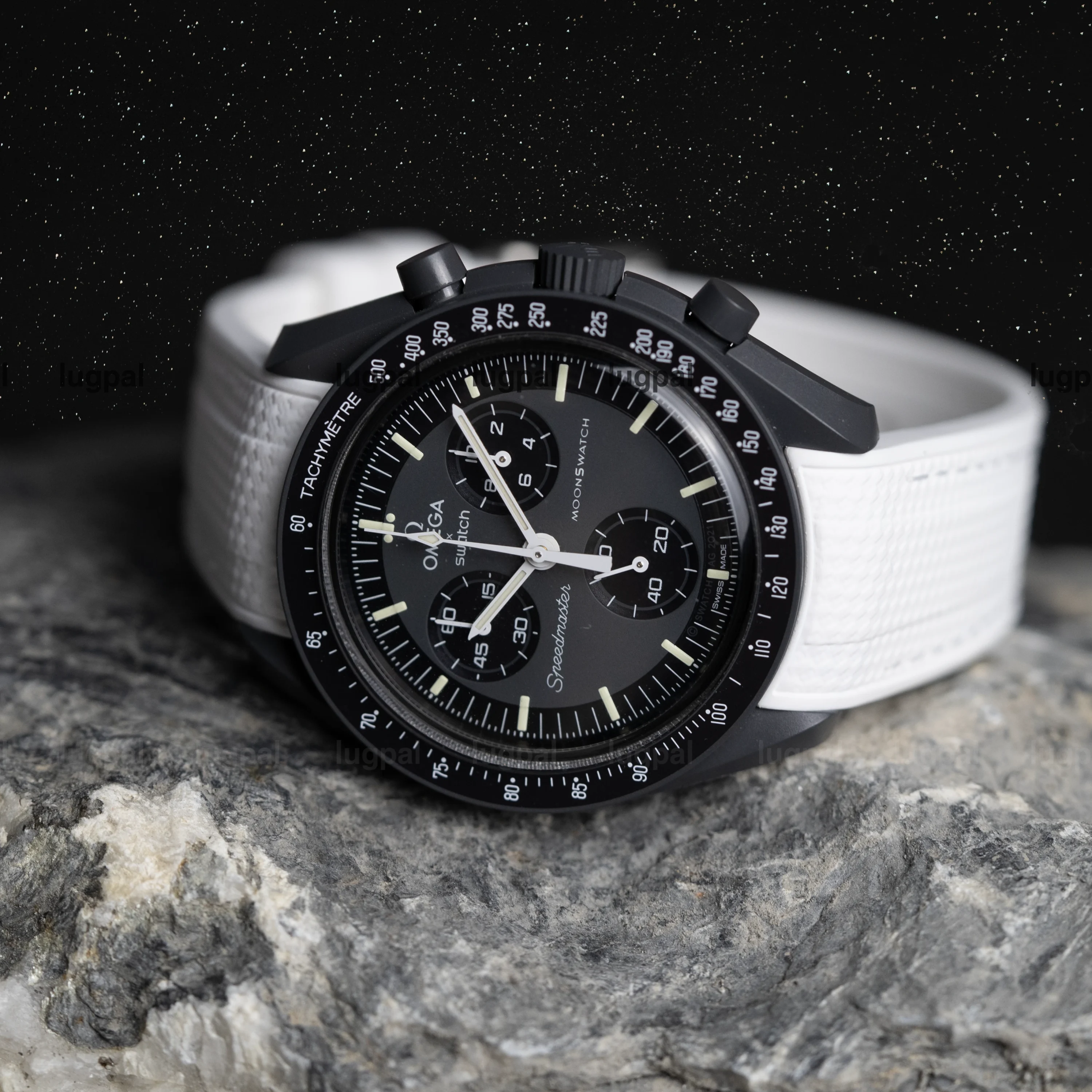 mission to mercury white rubber moonswatch strap