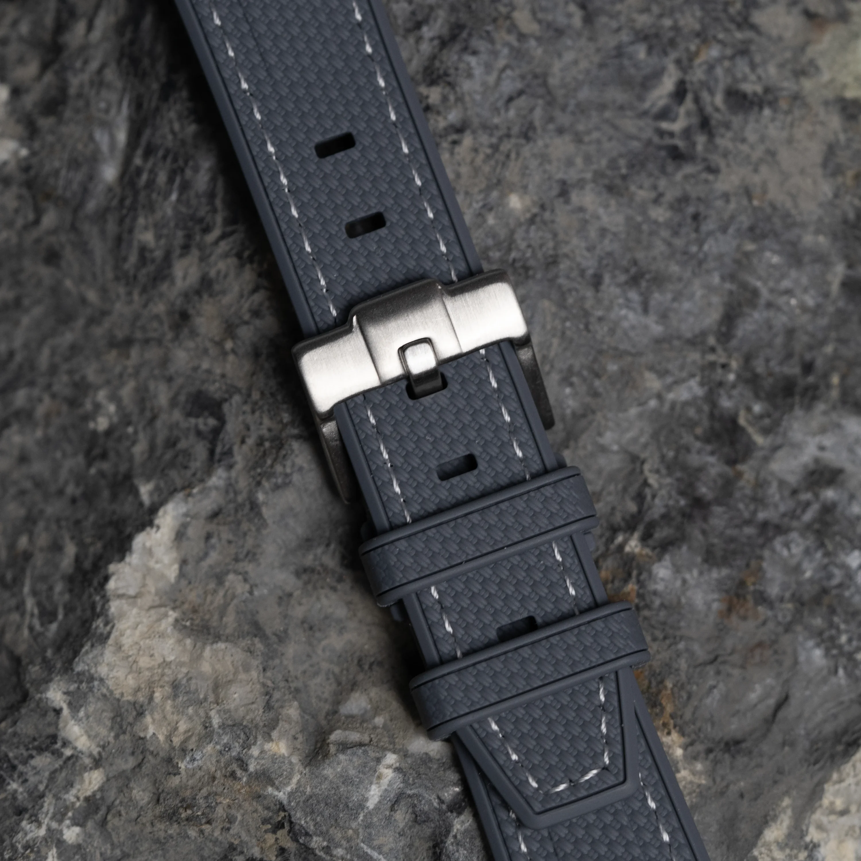 Dark Gray MoonSwatch Strap with White Stitching - Image 4