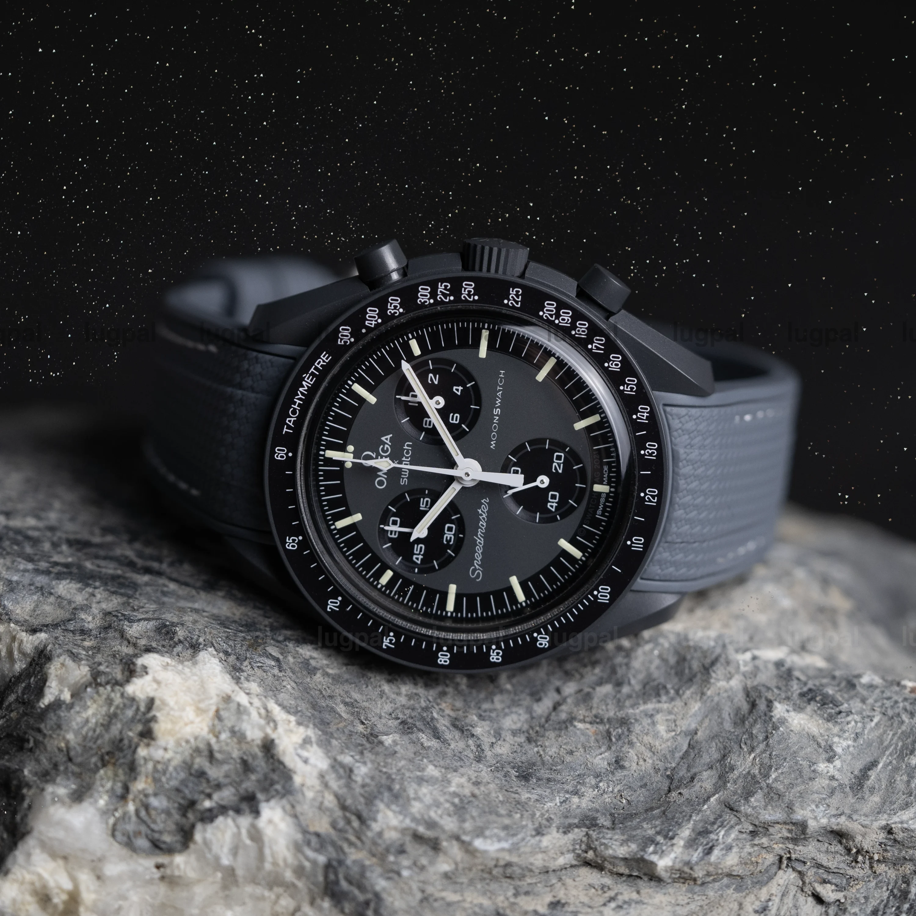 Dark Gray MoonSwatch Strap with White Stitching - Image 2