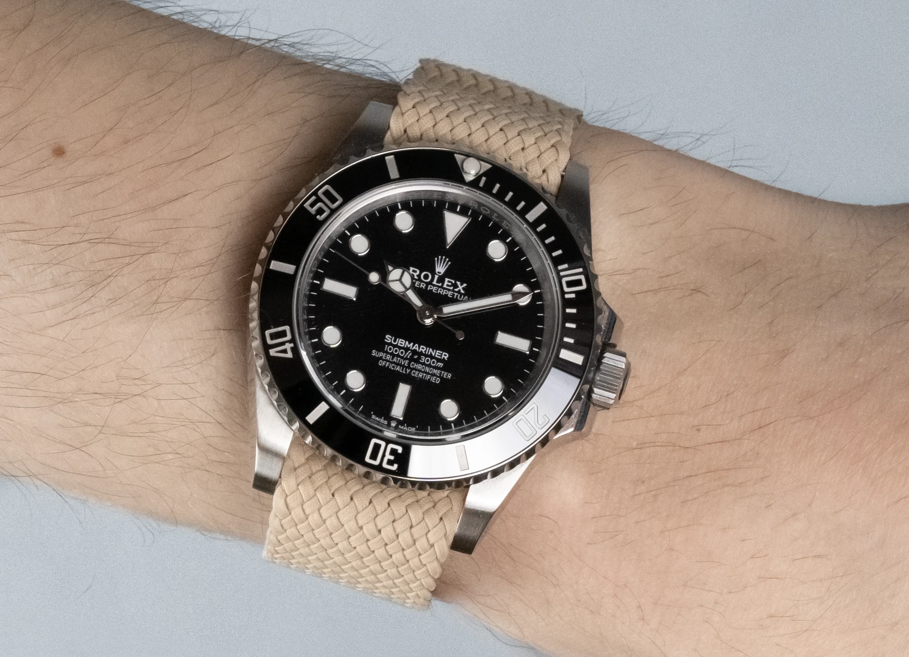 Submariner with new perlon strap on wrist